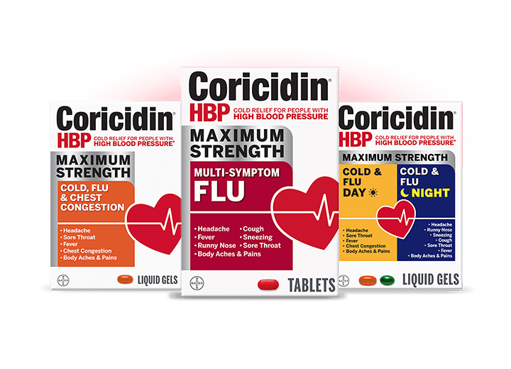 Collection of Coricidin HBP product boxes